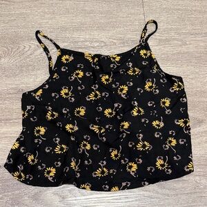 Kimchi Blue Black Crop Top with Yellow Floral Design